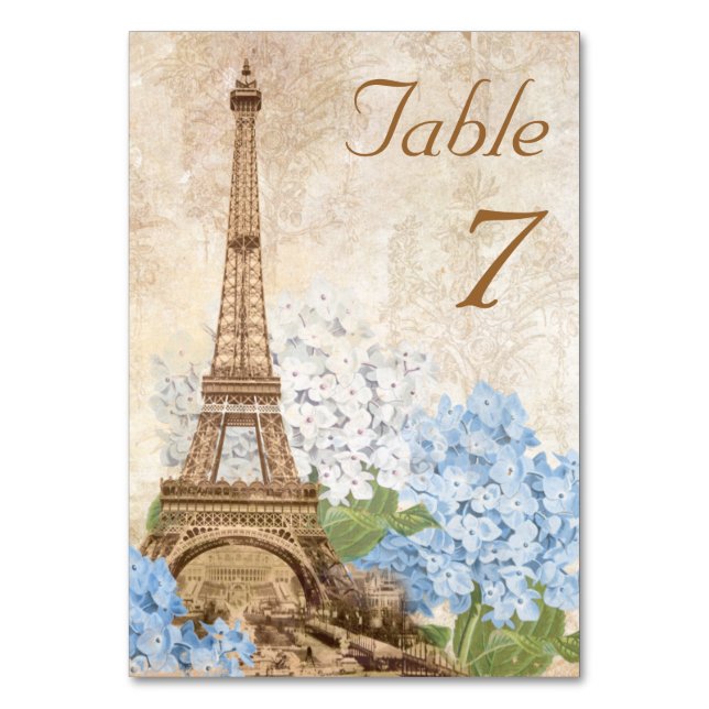 Cartão de Mesa Românico de Hydrangea Blue Paris (Frente)