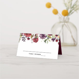 Cartão De Mesa Romântica Aquarela Borgonha Vermelha Rosa Floral
