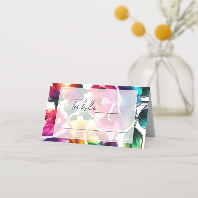 Cartão De Mesa Rosa Arco-Íris Local de Mesa de Casamento (Frente)