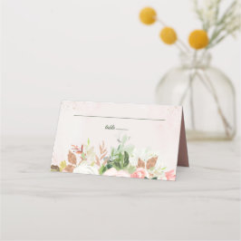 Cartão De Mesa Rosa Corado e Floral Aquarela Dourada