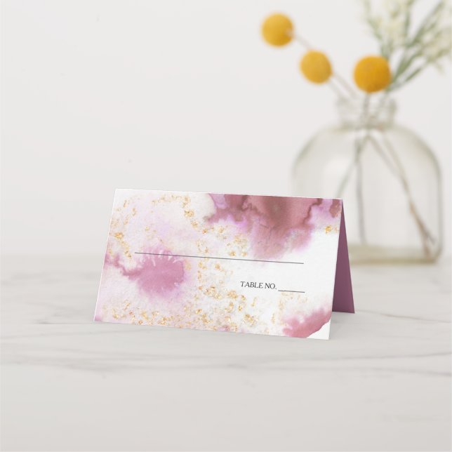 Cartão De Mesa Rosa de Aquarela Quartz Dourado Geode Barefoot™ (Frente)