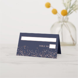 Cartão De Mesa Rosa dourado confetti marinho azul tipografia casa