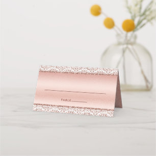 Cartão De Mesa Rosa Dourado Damasco Metálico Monograma Casamento