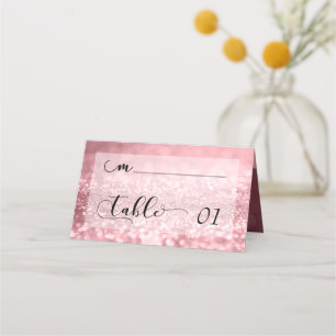 Cartão De Mesa Rosa Dourado Glitter Bokeh e Tipografia