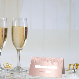 Cartão De Mesa Rosa dourado gotas pinceladas briga balões de aniv