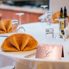 Cartão De Mesa Rosa dourado gotejadela inicial