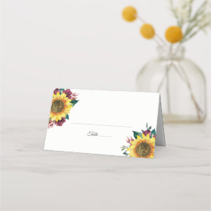 Cartão De Mesa Rosa Floral de Sunflower Burgundy