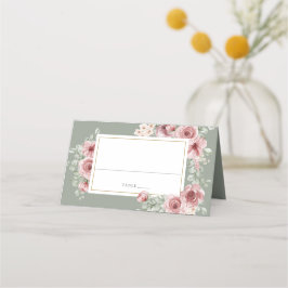 Cartão De Mesa Rosa Floral Elegant Sage Green Wedding