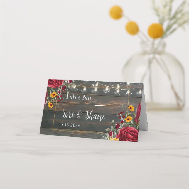 Cartão De Mesa Rosa Rustic e Aster Wedding (Frente)