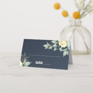Cartão De Mesa Rosas amarelas aquarelas cor romântica marinho azu
