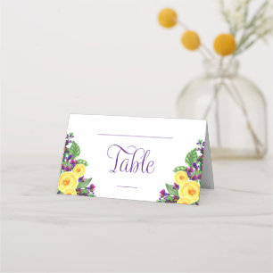 Cartão De Mesa Rosas Amarelas Casamento Floral Violets Boho