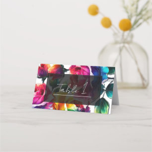 Cartão De Mesa Rosas Arco-íris Preto e Branco Casamento Floral Vi
