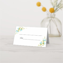 Cartão De Mesa Rosas Azuis em Aquarela Casamento