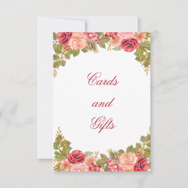 Cartão de Mesa Rosas em Aquarela com Brilho Cartõe (Frente)