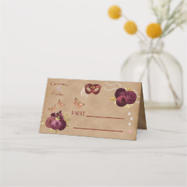 Cartão De Mesa Rosas Ingleses Burgundy, Máscara do Partido Vermel