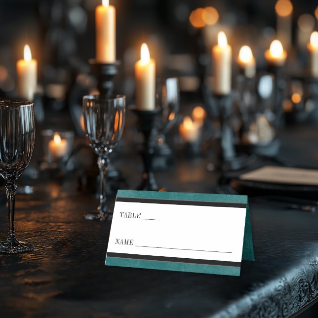 Cartão De Mesa Rosas Negras Gótica Casamento Teal (Criador carregado)