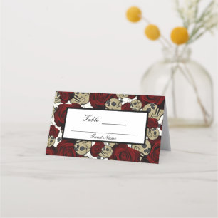 Cartão De Mesa Rosas Vermelhas & Caveiras Floral Preto Gótico Mes