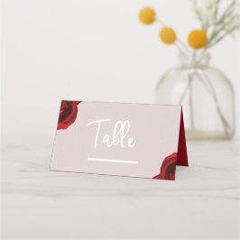 Cartão De Mesa Rosas Vermelhas de Aquarela Bege Moderno Casamento