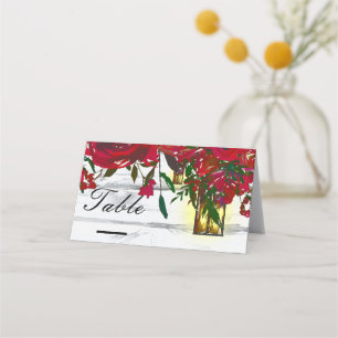 Cartão De Mesa Rosas Vermelhas Românticas em Aquarela & Mesa com 