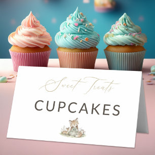 Cartão De Mesa Rótulo de Comida Cupcakes Doces da Raposa da Flore