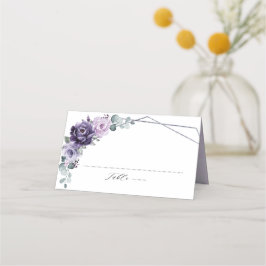 Cartão De Mesa Roxo Ameixa Floral Prateado Geométrico Casamento