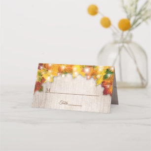 Cartão De Mesa Rustic Autumn Deixa As Luzes De Corda Mesa De Casa