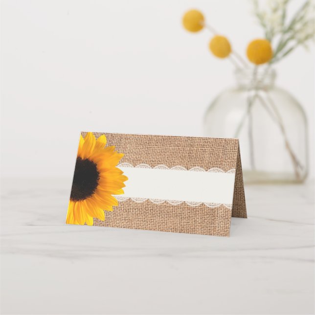 Cartão De Mesa Rustic Burlap Sunflower Wedding Play Card (Frente)