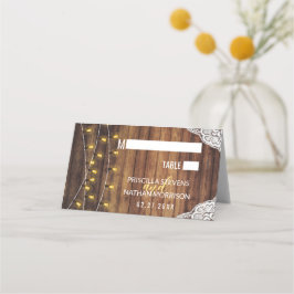 Cartão De Mesa Rustic Country String Lights Wood Lace Casamento