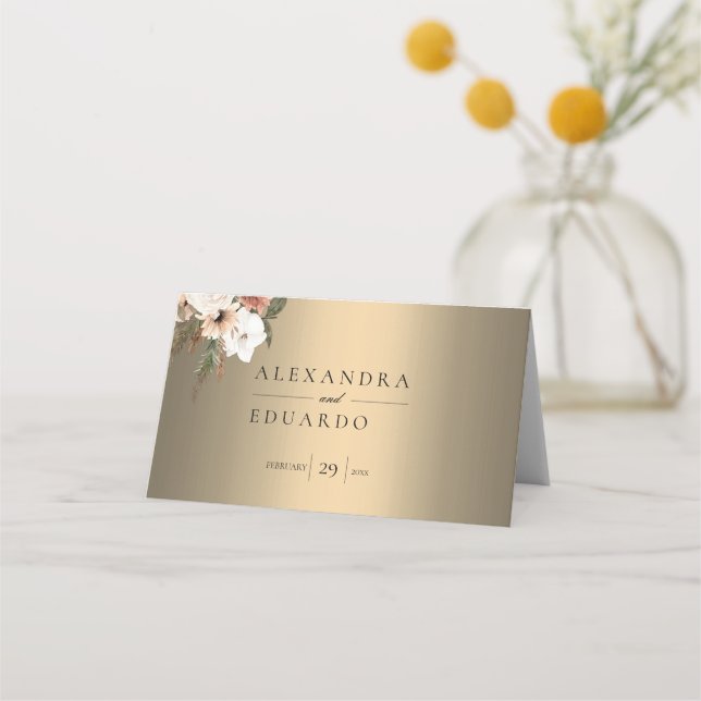 Cartão De Mesa Rustic Elegance Wildfower sobre Casamento Dourado (Verso)
