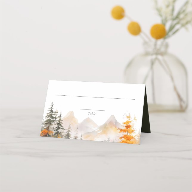 Cartão De Mesa Rustic Fall Mountain Pine Forest Wedding (Frente)