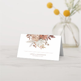 Cartão De Mesa Rustic Florals Nomes Brown Texto Data Casamento