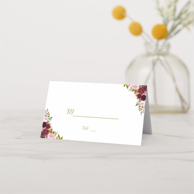 Cartão De Mesa Rustic Marsala Floral Marinho Blue Table Number (Verso)