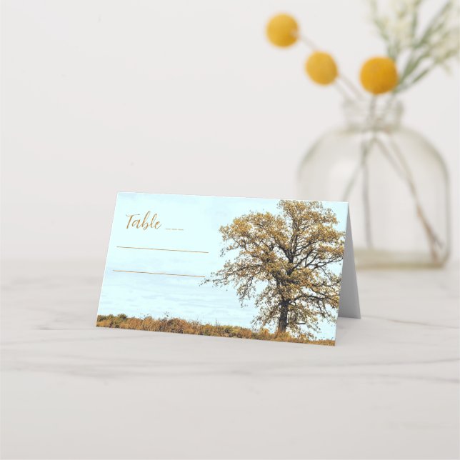 Cartão De Mesa Rustic Oak Tree Autumn Wedding (Frente)