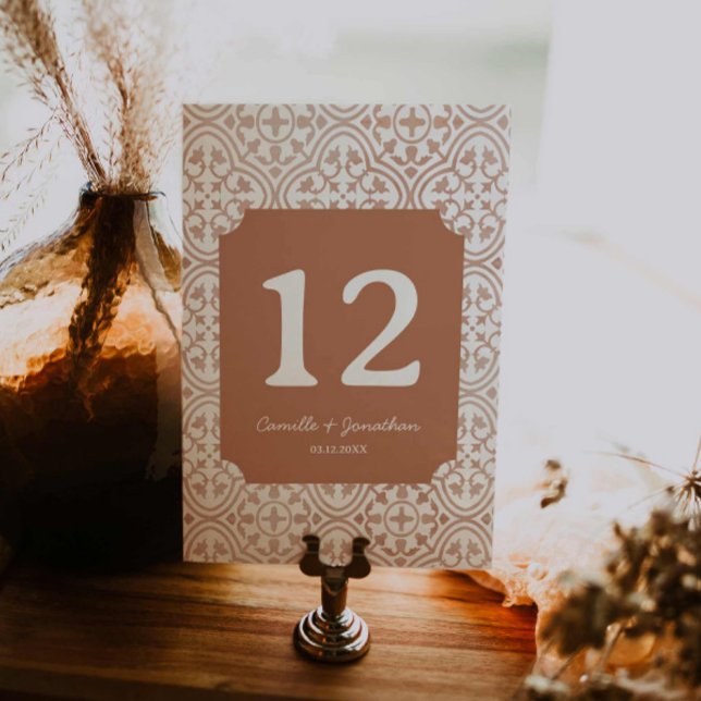 Cartão de Mesa Rustic Terracotta (Rustic Terracotta Wedding Table Number)