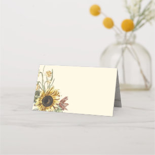Cartão De Mesa Rústica Aquarela Flores De Girassol