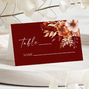 Cartão De Mesa Rusty Burgundy Brown Floral Flower Casamento