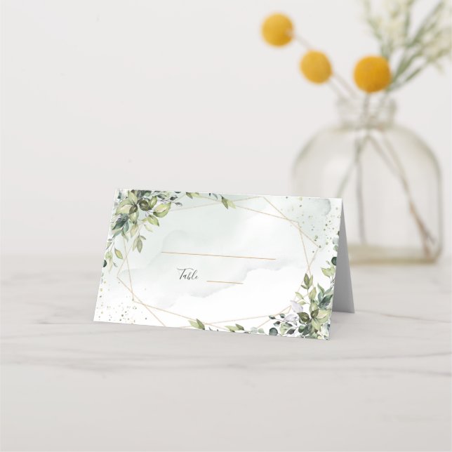 Cartão De Mesa Sage gold eucalyptus geometric wedding place card (Frente)