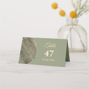 Cartão De Mesa Sage Green e Dourada Casamento de Luxo Elegante