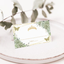 Sage Green Floral Butterflies Quinceañera Birthday