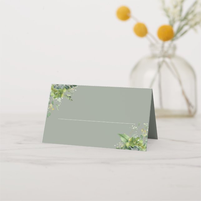 Cartão De Mesa Sage Green Floral Greenery Elegant Wedding (Frente)