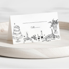 Cartão De Mesa Sage Green Hand Desenhou Casamento Whimsical Obrig