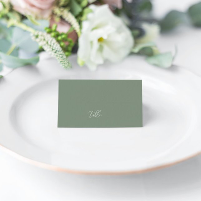 Cartão De Mesa Sage Green Modern Elegant Weding Place Card (Criador carregado)
