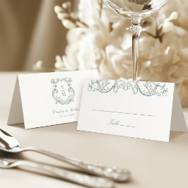 Cartão De Mesa Sage Green Vintage Barroco Monograma Casamento de