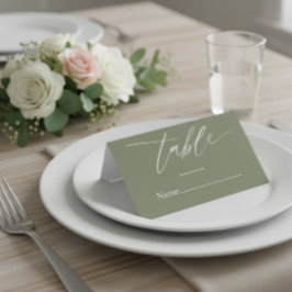 Cartão De Mesa Sage Green Wedding Place Card with Elegant Script