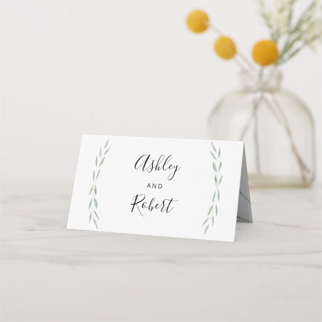Cartão De Mesa Sage Greenery Botanical Place Cards, casamento (Frente)