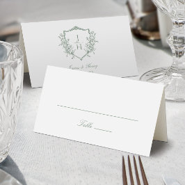 Cartão De Mesa Sage Verde Floral Crest Monograma Casamento Regênc