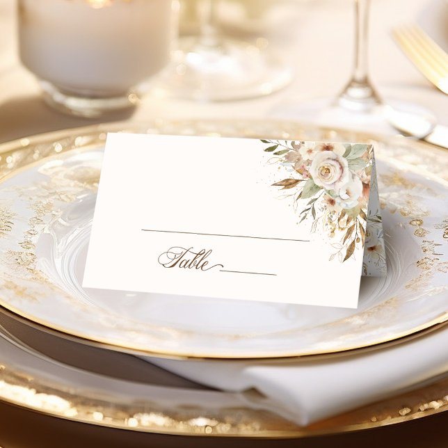 Cartão De Mesa Script Botânico Rustic Autumn Rosas (Criador carregado)