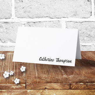 Cartão De Mesa Script de Casamento Preto e Branco Simples Tendênc
