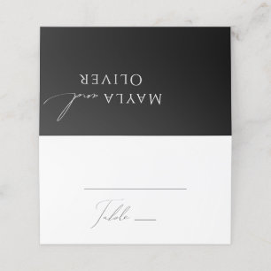 Cartão De Mesa Script Minimalista Whimsical Preto dobrado