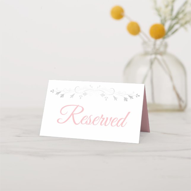 Cartão De Mesa Script Rosa com Casamento de Fronteira Prateado Re (Frente)